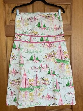 J. Crew Strapless Dress, Sailboat Print, Size 14